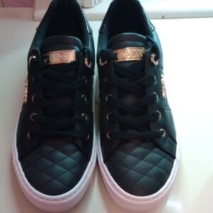 Guess Black Quilted Sneakers with Gold Accents